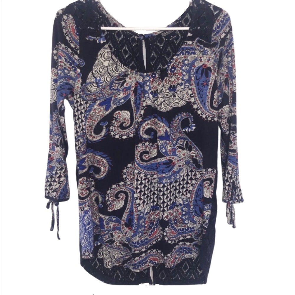 Lucky Brand | Paisley Navy Lace Back Blouse
